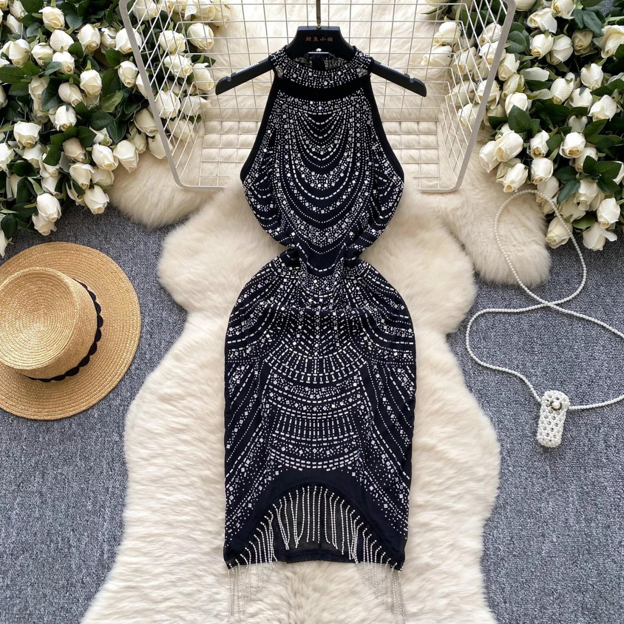 black beaded bodycon dress Classic Long Bodycon Prom Dress with Beads Red / Medium main image 0