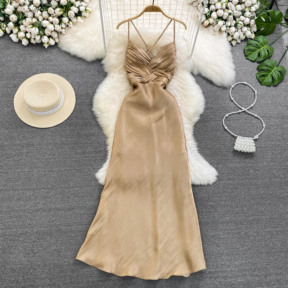 Silky Tan Spaghetti Strap Maxi Dress on Luulla