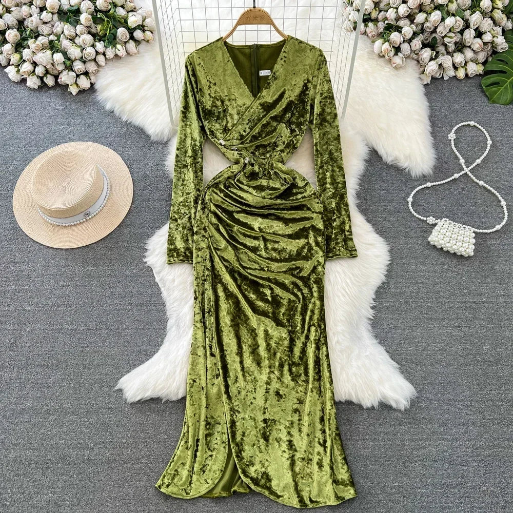 designer green velvet dress Emerald Green Velvet Dress – ZoyaHussain main image 1