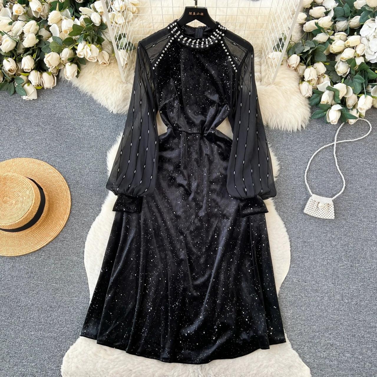 black studded dress long sleeves Modal Square Neck Long Sleeve Mini Dress in Black - XXL main image 0