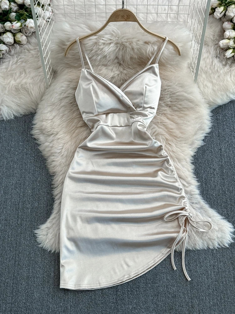 ruched asymmetrical mini dress High Neck Ruched Asymmetric Mini Dress In White Slinky | EGO US