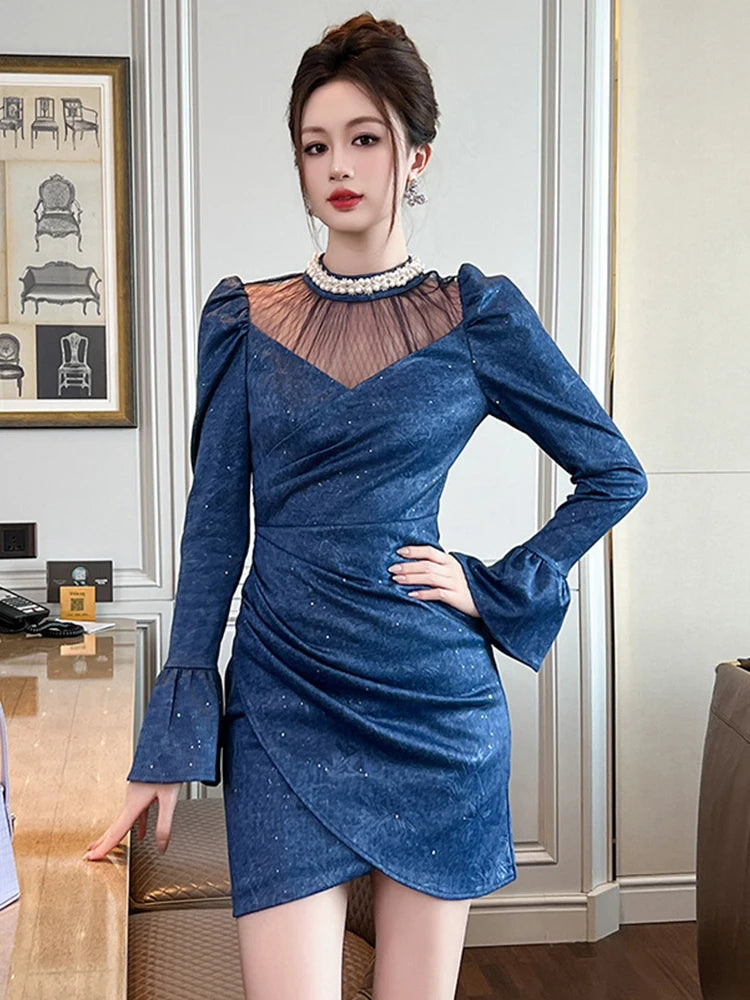 Shimmering Blue Velvet Dress With Sheer on Luulla
