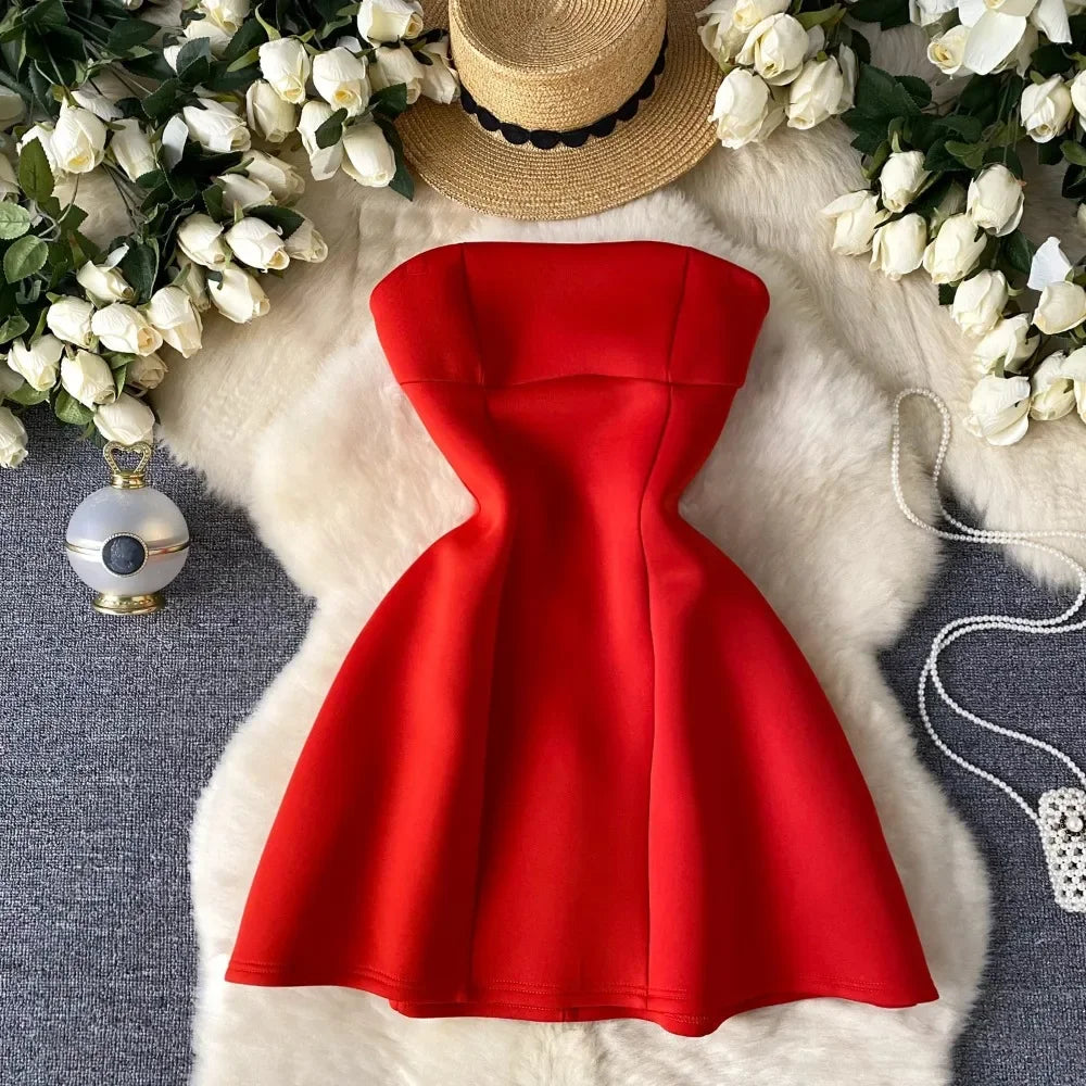 short red strapless prom dresses Red Satin A-line Strapless Short Homecoming Dresses, Short Party Dresses,  MH549