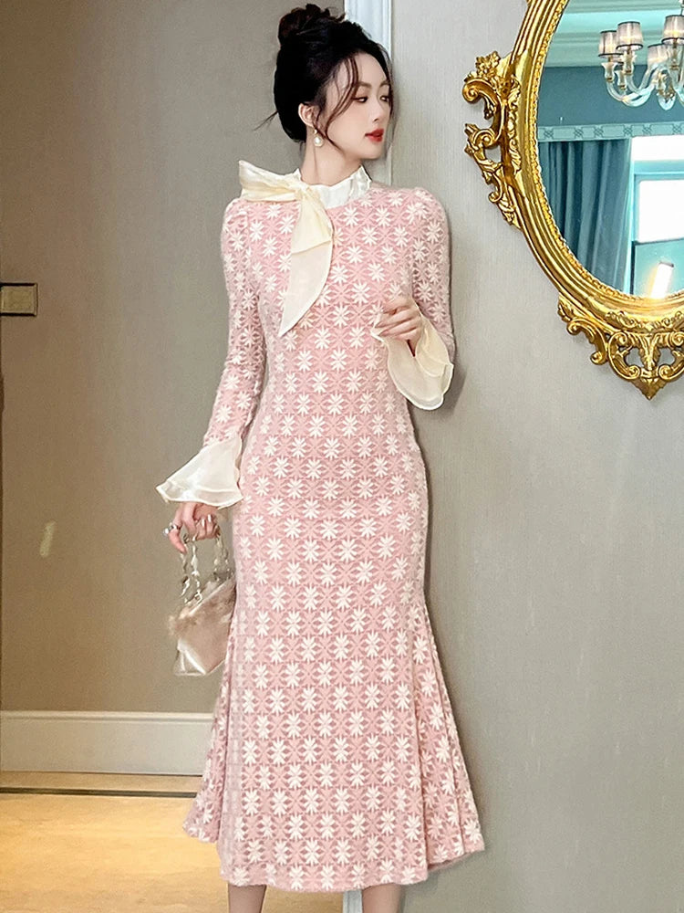 chinese dress ladies Eloise Blush Floral Embellished Midi Dress – Frock and Frill main image 0