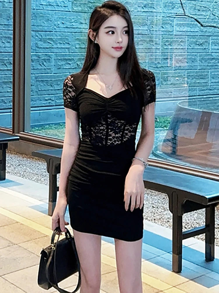 lace bodycon dress black and blue Modal Lace-Trim Midaxi Dress in Black - M main image 1