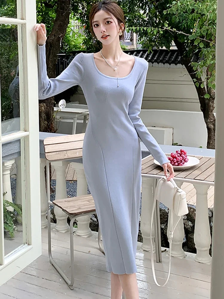 knee length dresses for ladies It's In The Air Light Blue 3/4 Sleeve Midi Dress – Shop the Mint main image 0
