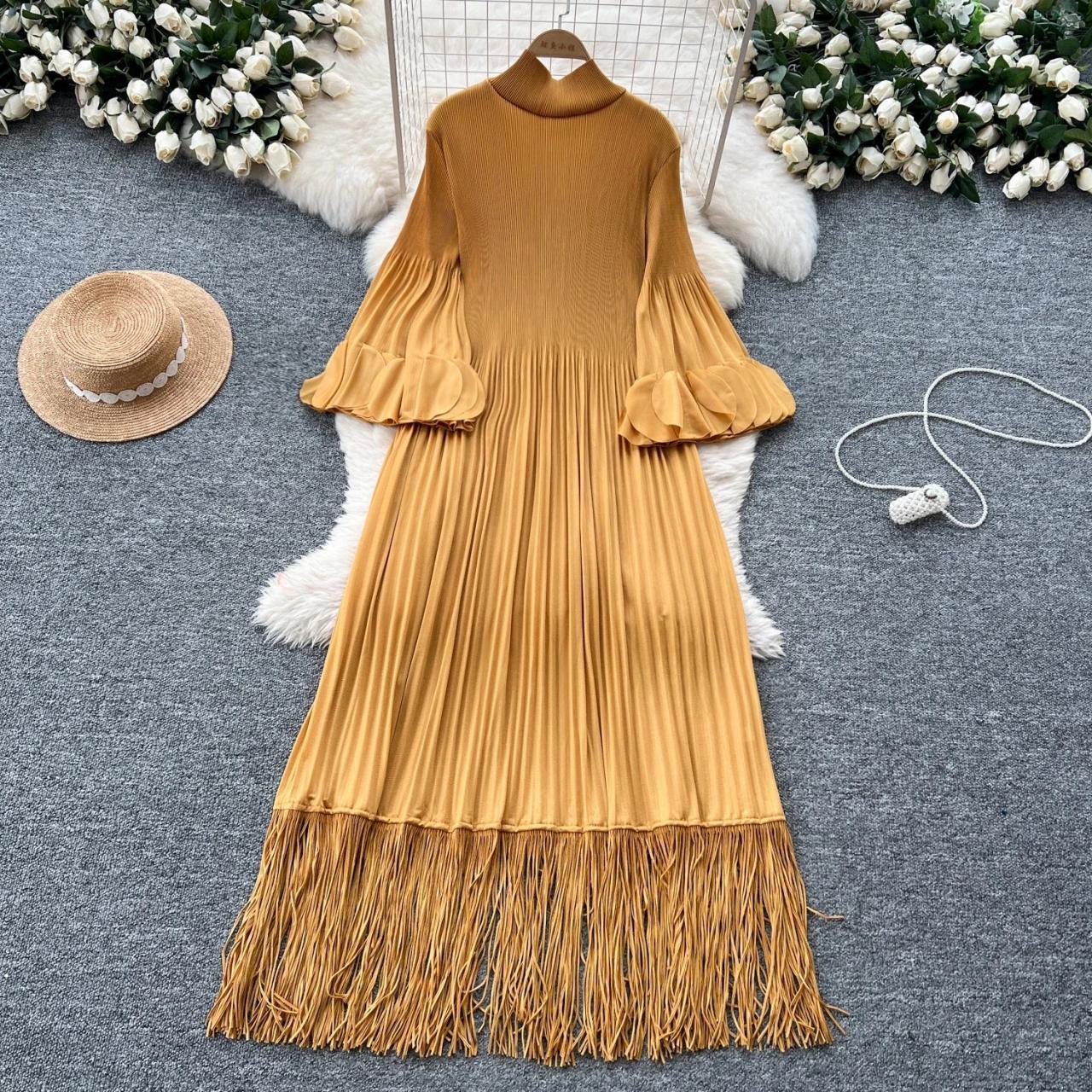 slim fit dress slacks Zapaka Women Golden Prom Dress A Line Deep V-Neck Spaghetti Straps Backless Ruched Long Evening Dress, Golden / US26W main image 0