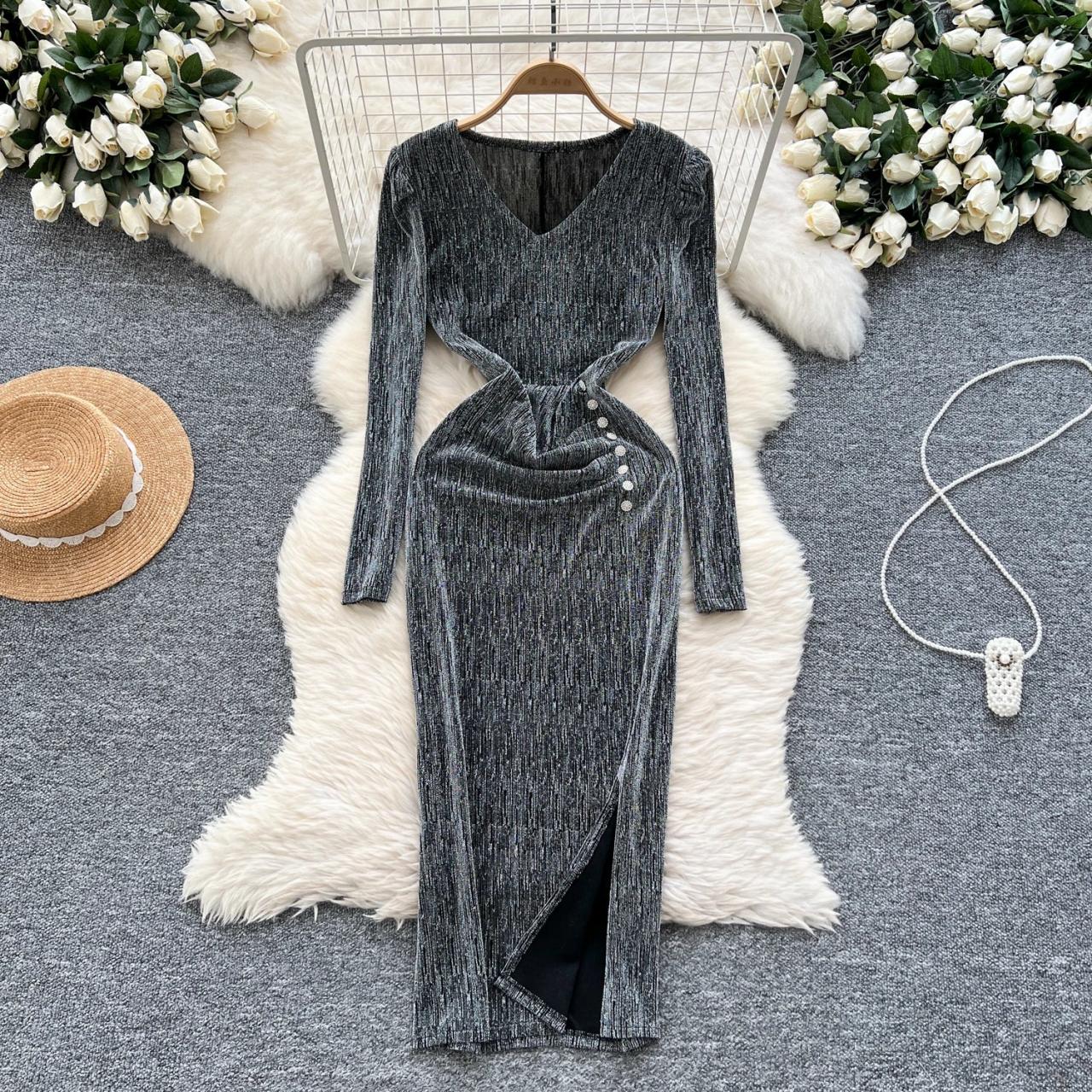 princess polly baby blue dress Long-sleeve V-neck Twist Bodycon Maxi Dress on Luulla