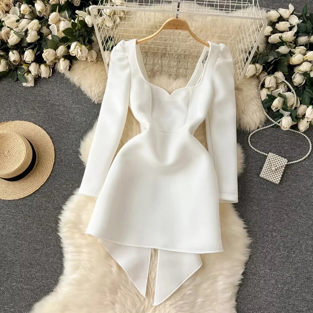 white long sleeve peplum dress SHEIN Priv New White Off Shoulder Elegant A-Line Peplum Dress With Long  Sleeves For Women