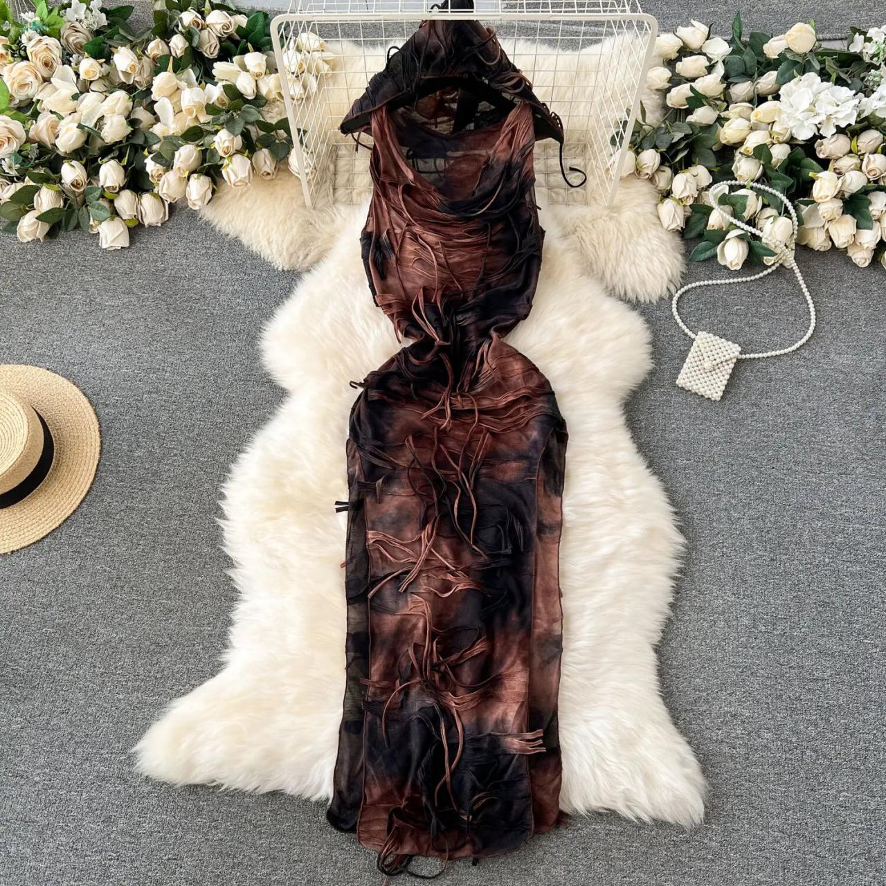 tie dye mesh maxi dress Lime Cowl Neck Tie Dye Mesh Maxi Dress