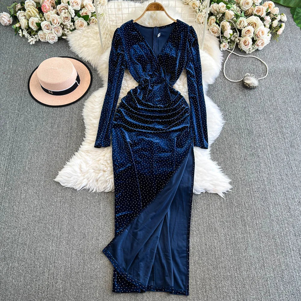 Luxurious Purple Velvet Gown With Rhinestone Accents on Luulla