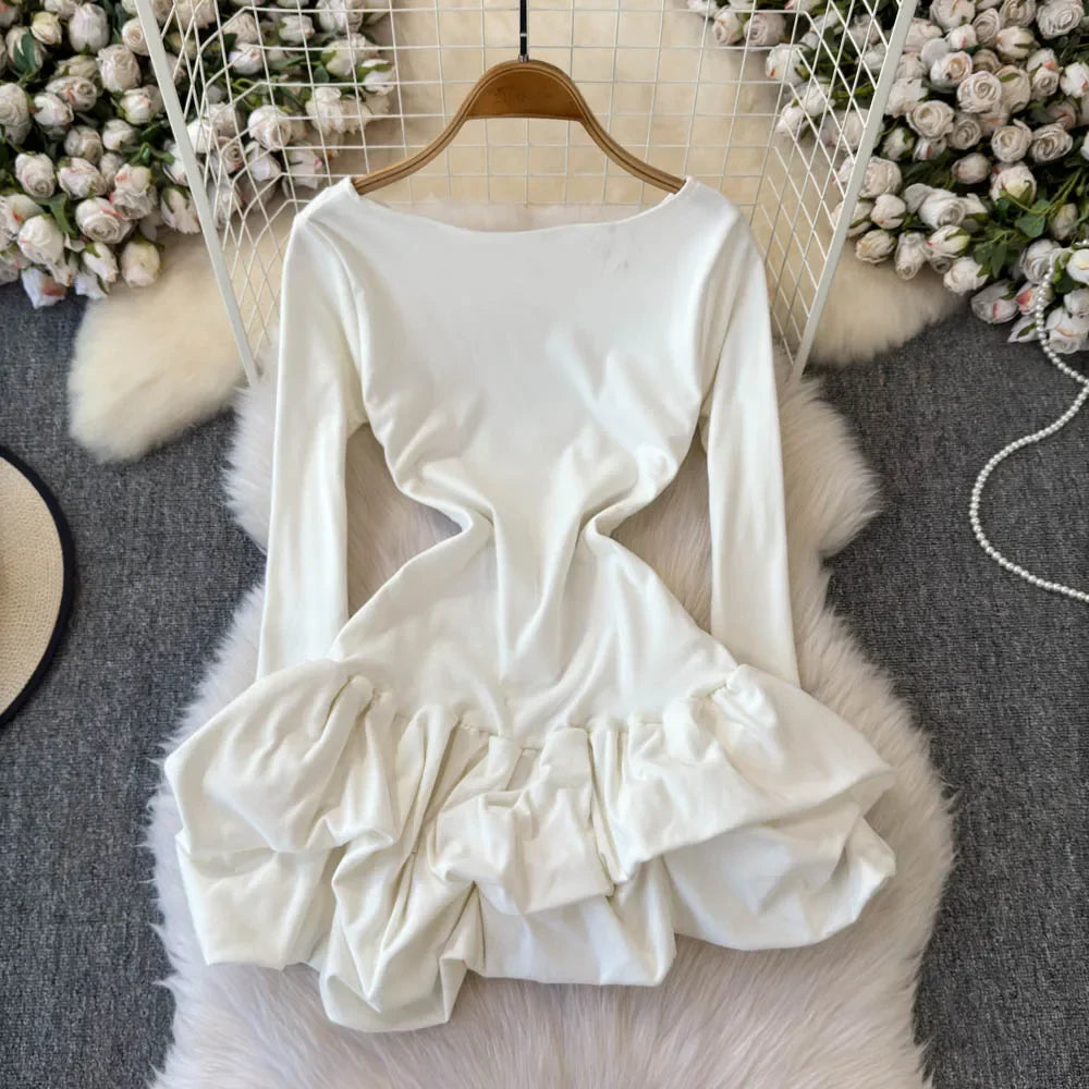 white ruffle dress long sleeve Bohemian Off-shoulder Wedding Dress, Ruffle Sleeve Raw Cotton Maxi