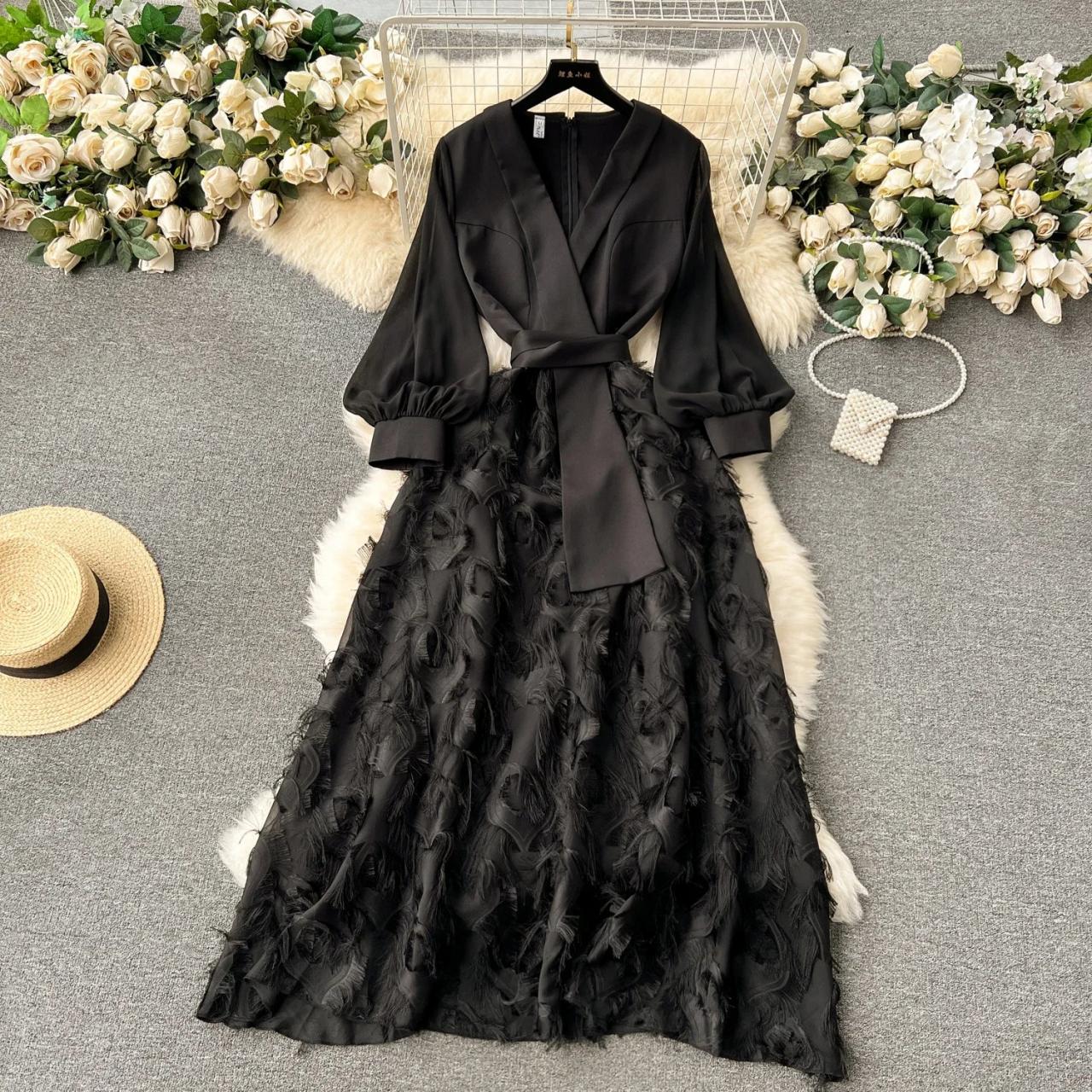 chinese dress ladies Black Suzi Maxi Dress with Detachable Feathers main image 0