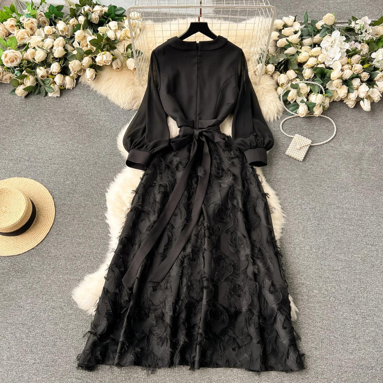 black feather maxi dress Kira Black Sequin Feather Maxi Dress main image 1