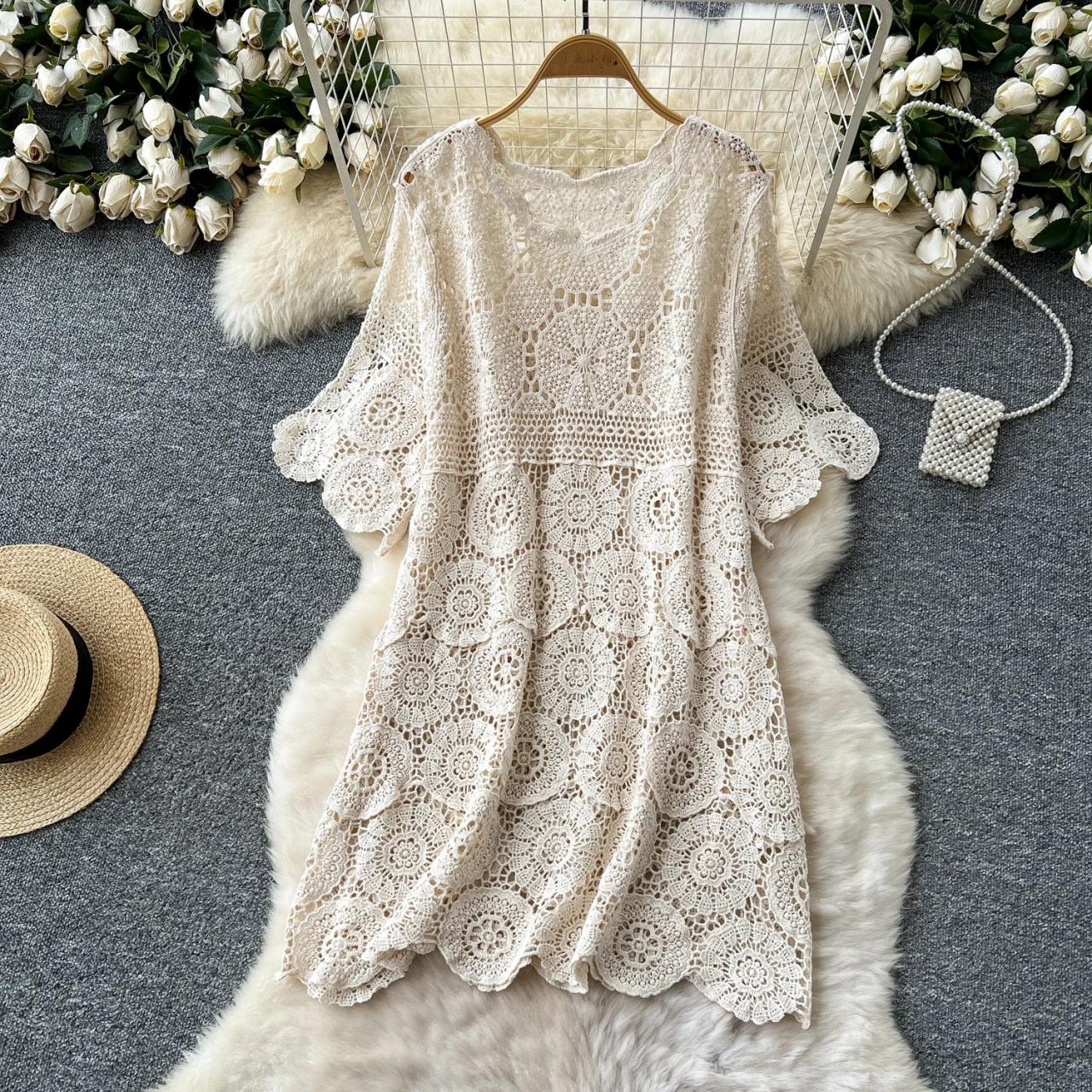 Handcrafted Bohemian Lace Floral Crochet Beach Dress