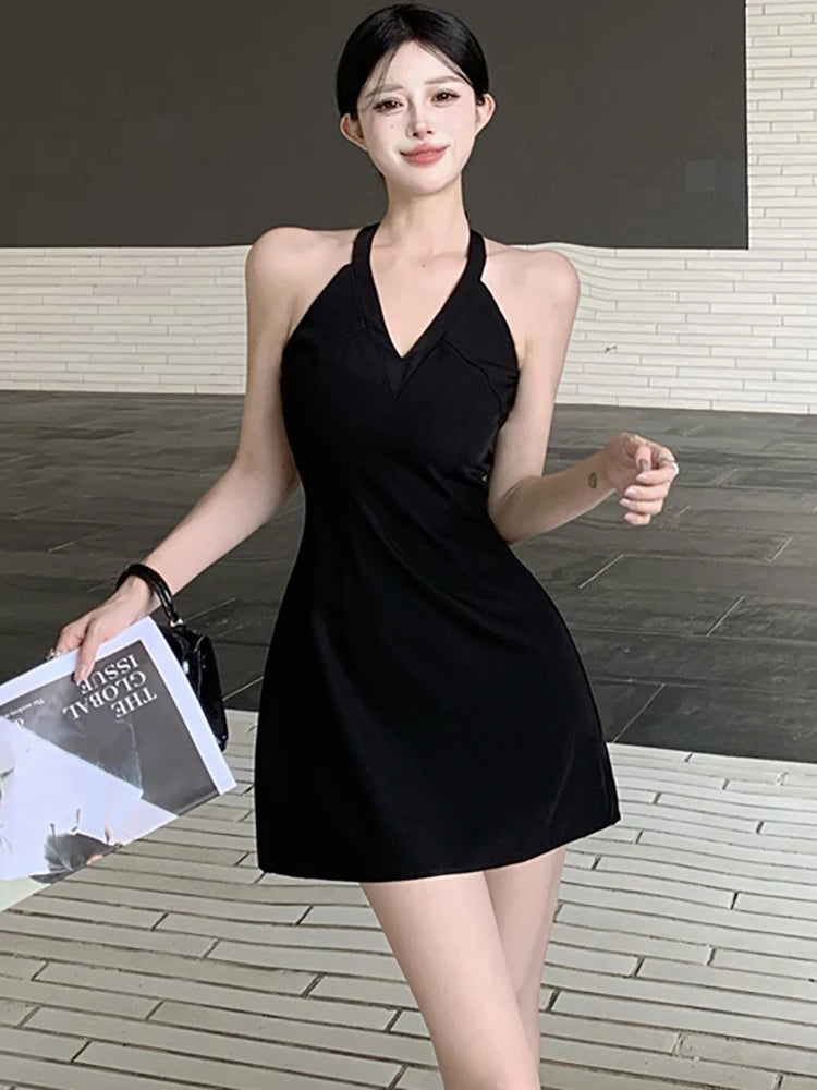 Sleeveless Halter Mini Dress For Evening Wear on Luulla