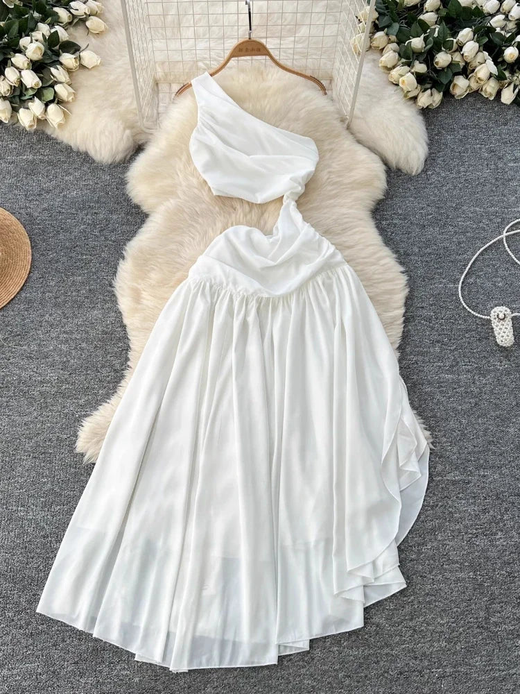 white one shoulder flowy dress ASOO DRESS | CULT MIA main image 0