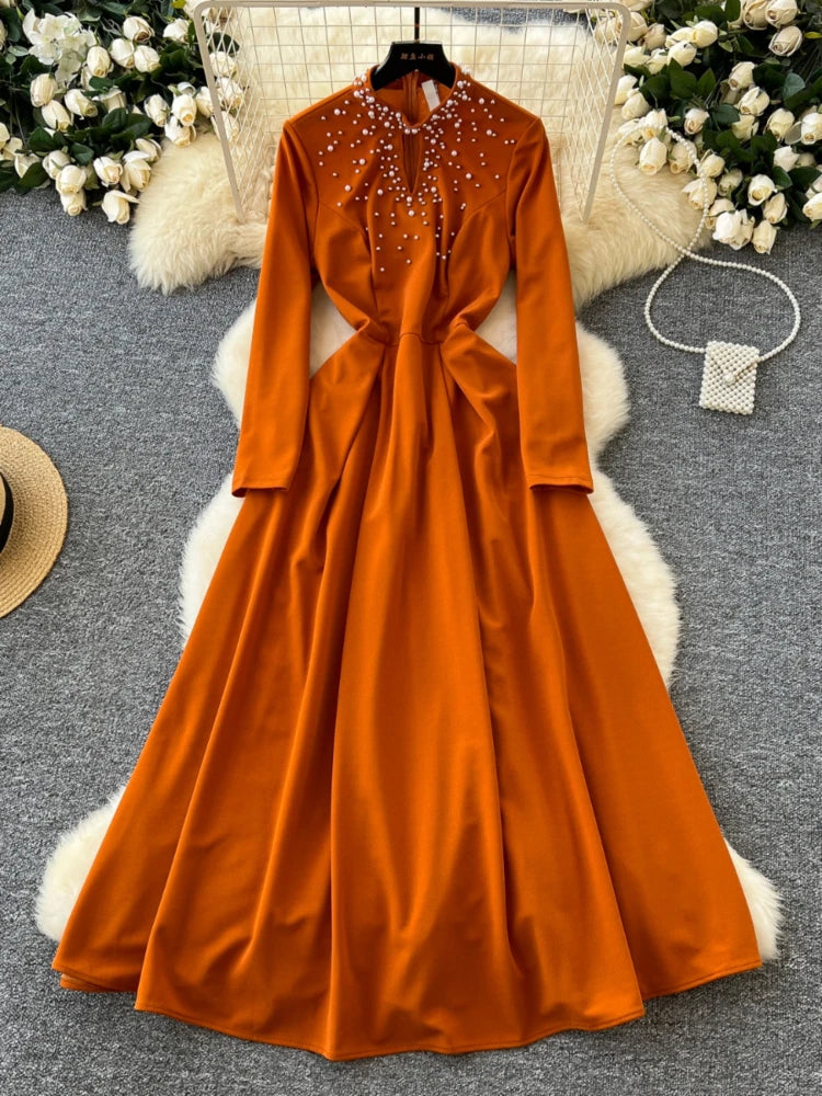 knee length dresses for ladies Soft Satin Long Sleeve Curve Dress By Cinderella Divine