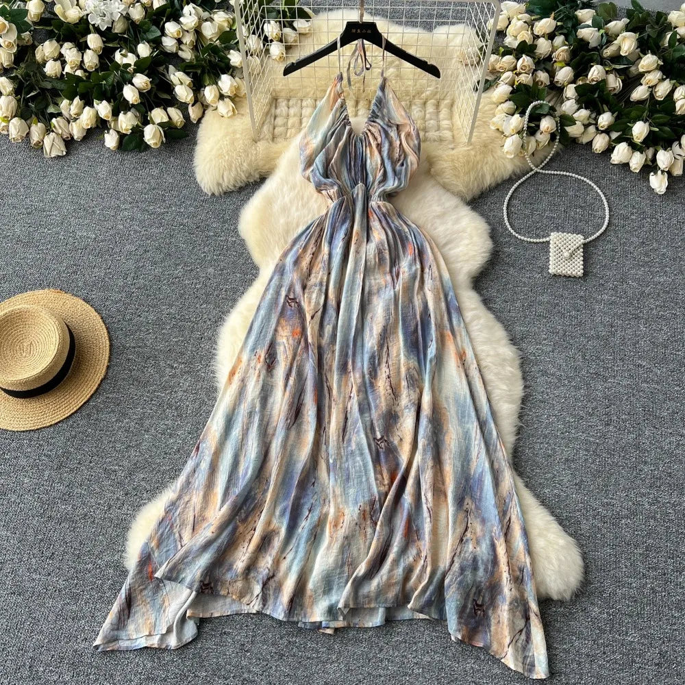 Flowing Halter Neck Maxi Dress With