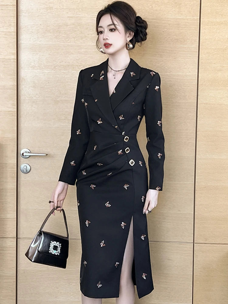 slim fit dress slacks Classic dress with massive Gold buttons