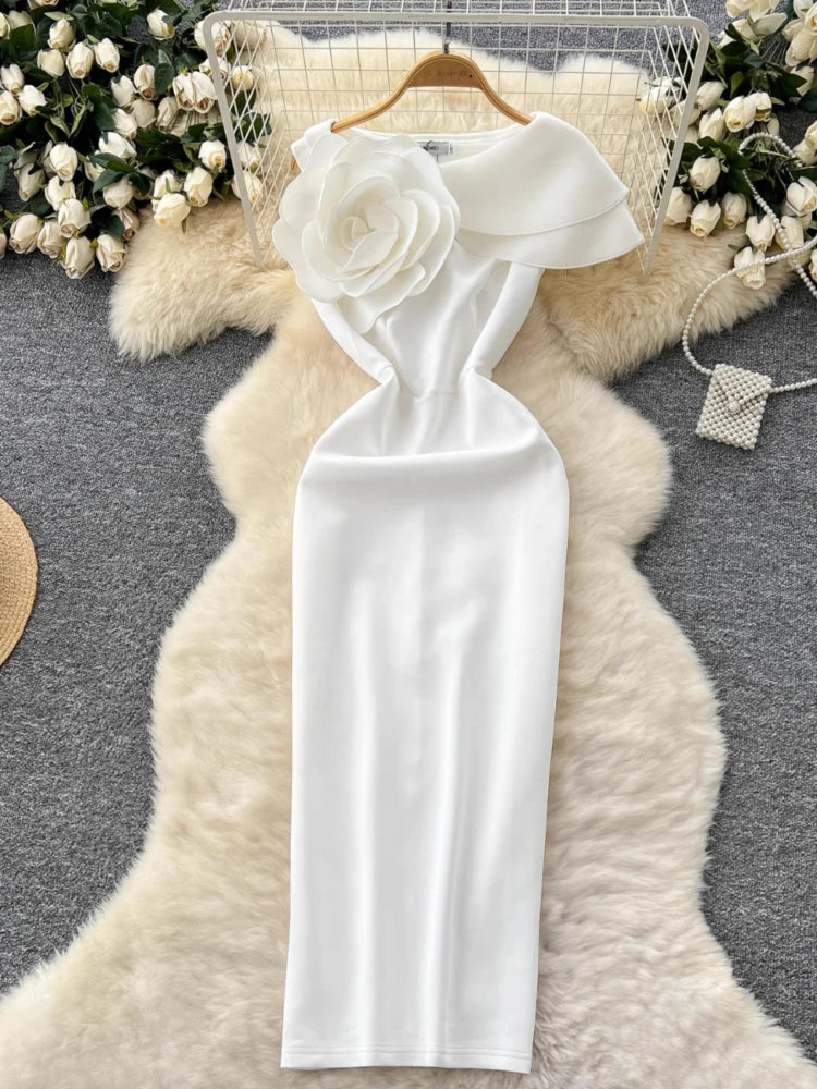 knee length dresses for ladies Enchanted Moment Floral Applique Midi Dress - Cream