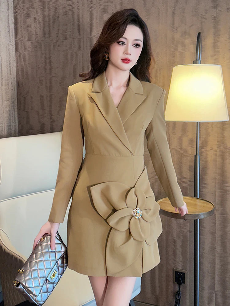 beige blazer dress women Jluxlabel Women's One Shoulder Suede Blazer Dress