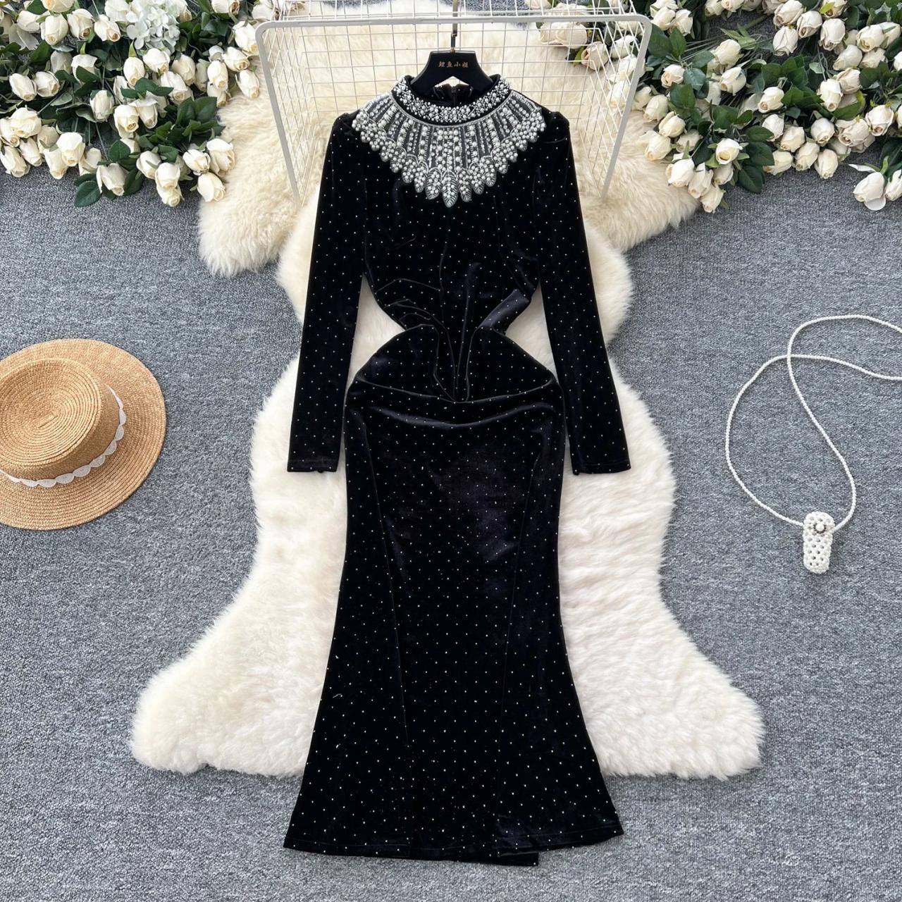 black studded dress long sleeves Black Studded Long Sleeve Dress