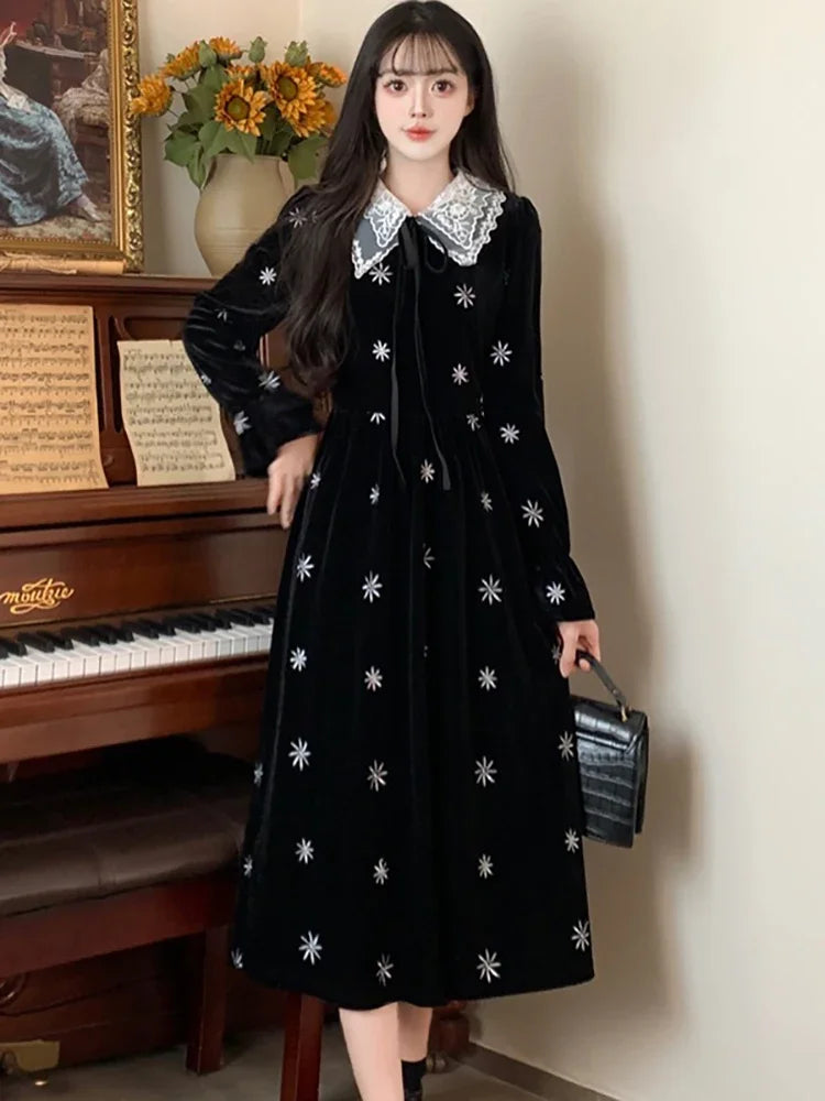 a line black velvet dress Black A-line Off Shoulder Velvet Long Prom Dress, Velvet Formal Evenin main image 1