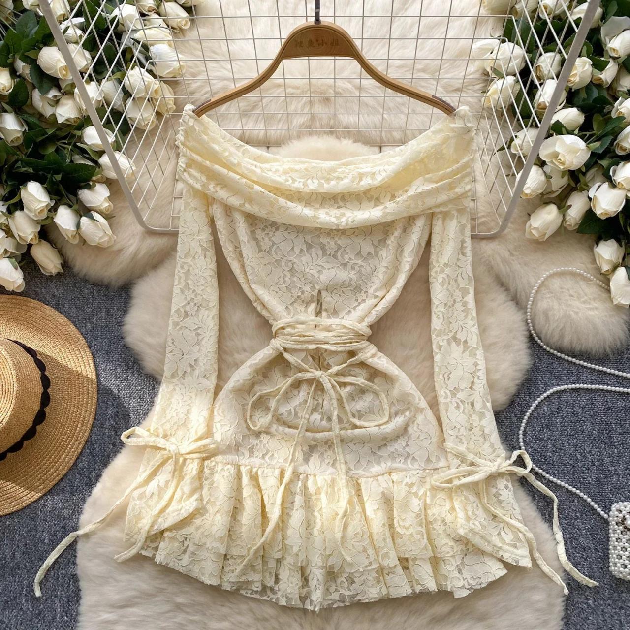 cream lace backless dress CAITLIN Sequin Lace Mermaid Prom Dress - Glamorous Elegance main image 0