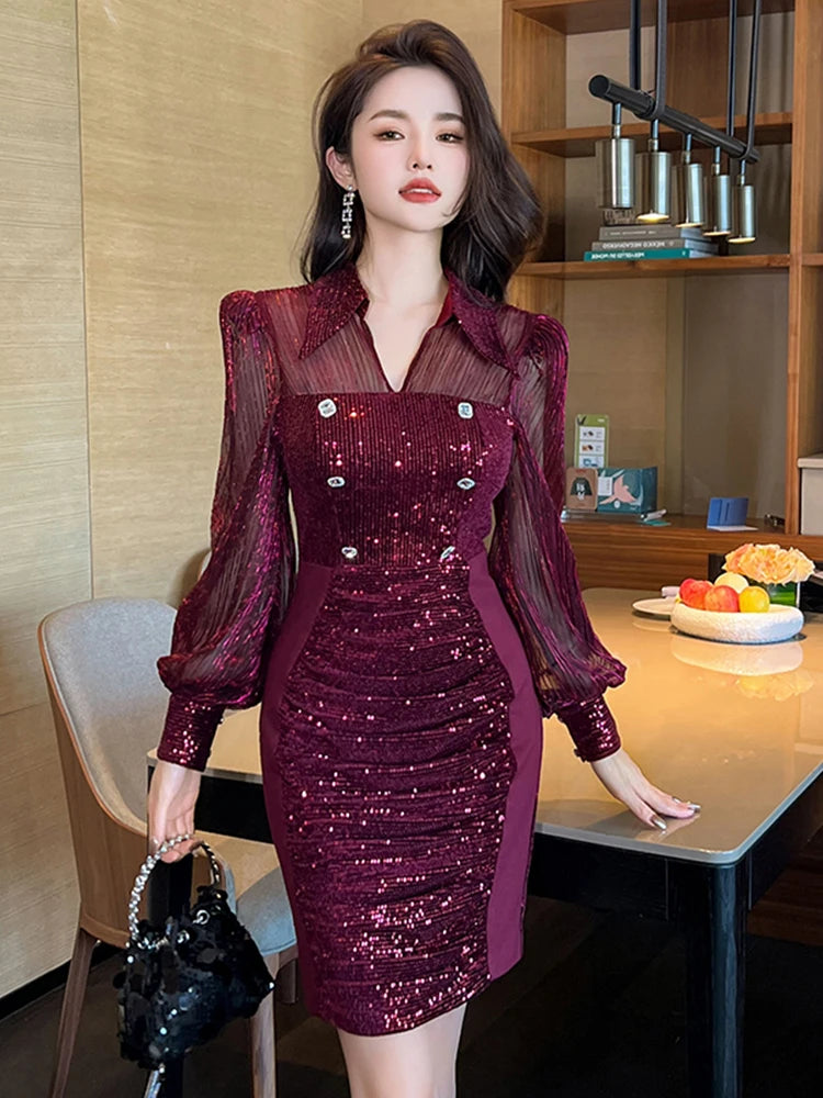 maroon sequin dress Elegant Burgundy One-Shoulder Midi The lace Off Shoulder Vandia Sequin Dress