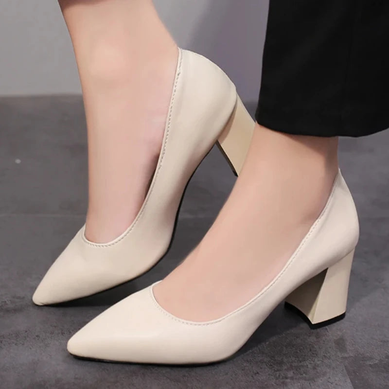 cream dress shoes for women Sole Bliss Women's Block Heels - Ingrid: Cream Leather US 10