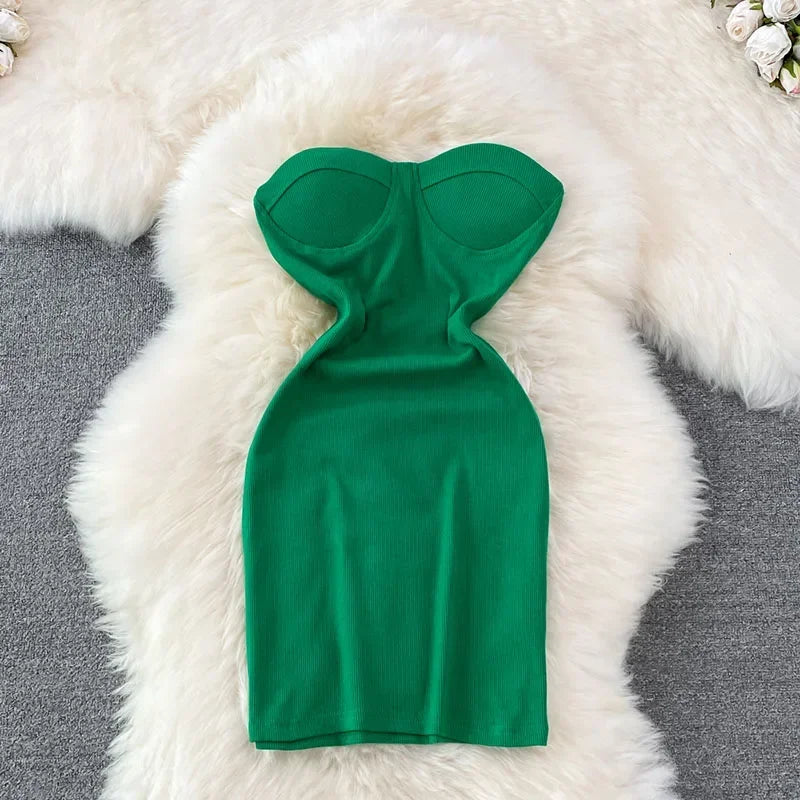 Strapless Green Ribbed Bodycon Tube Dress on Luulla